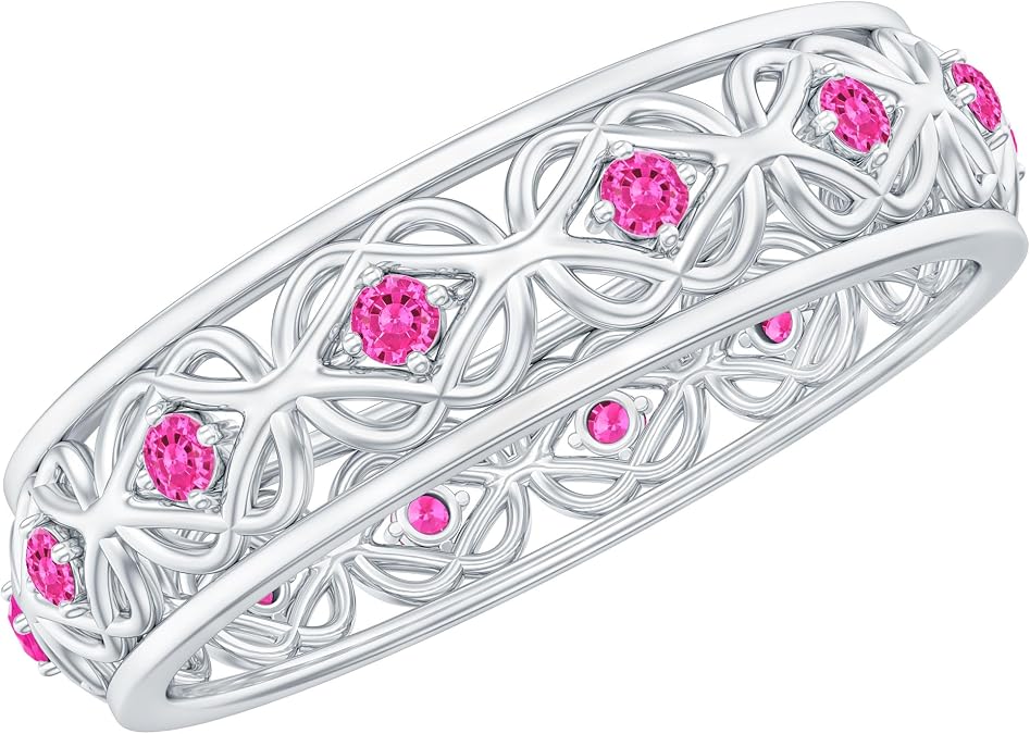 Lab Gown Pink Sapphire Filigree Band Ring, Aaaa Quality