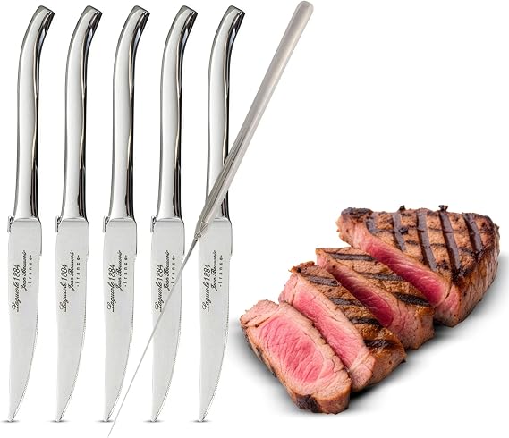 Classic Cuisine Laguiole Steak Knives, Set of 6, 9 | Premium Food-Grade Stainless Steel Micro-Tooth Serrated Knives for Precision Cutting - Dishwasher Safe Kitchen Utensils Set