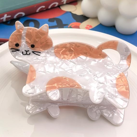 Orange Cat Hair Claws for Medium Thick Hair Non Slip 3.5" Cute Hair Clip Women Girls Hair Accessories, Orange Cat