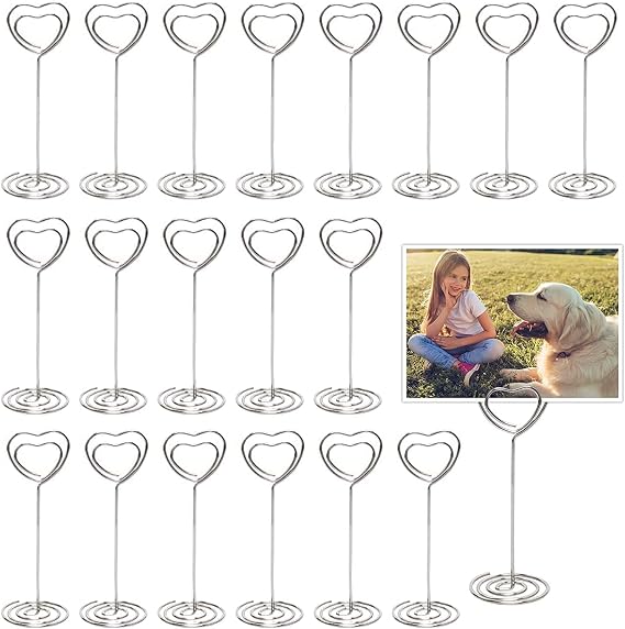 25 Pack Heart Shape Table Number Card Holders for Wedding Party Silver