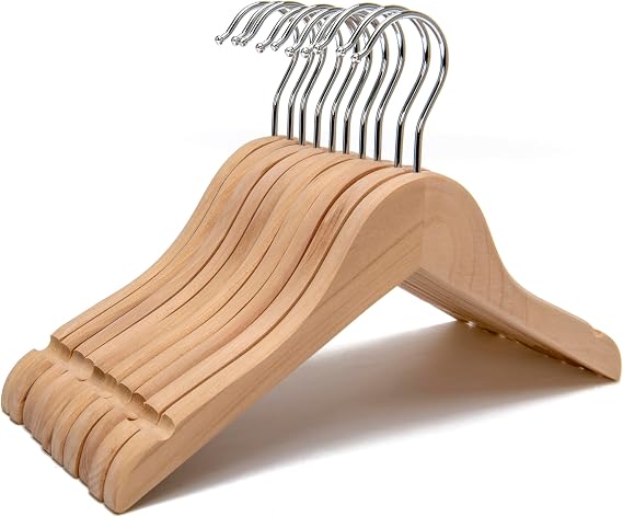 Wood Dress Hangers Kids Baby Children Toddler Wooden Shirt Coat Hangers with Notches and Anti-Rust Chrome Hook Pack of 10 (Natural) HL02N