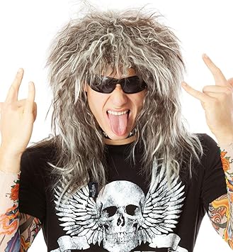ALLAURA 70s 80s Rocker Wigs + Tattoos Costume Set Glam Hairband Rockstar Mullet Wig + Tattoo Sleeves Heavy Metal Wigs Metal HairWig | Rock Star Wig for Men Rock Star Costumes for Mens