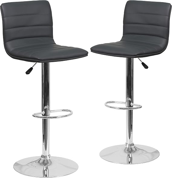 Flash Furniture Vinyl Swivel Adjustable Bar Stool with Back, Gray, 2-Pack