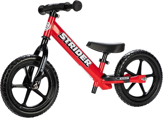 Strider 12 Sport Bike, Red - No Pedal Balance Bicycle for Kids 1 to 4 Years - Includes Safety Pad, Padded Seat, Mini Grips & Flat-Free Tires - Tool-Free Assembly & Adjustments