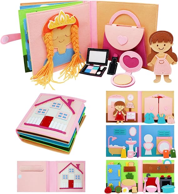 Montessori Busy Book, Pretend Play Felt Busy Board for Kids Age 2-4