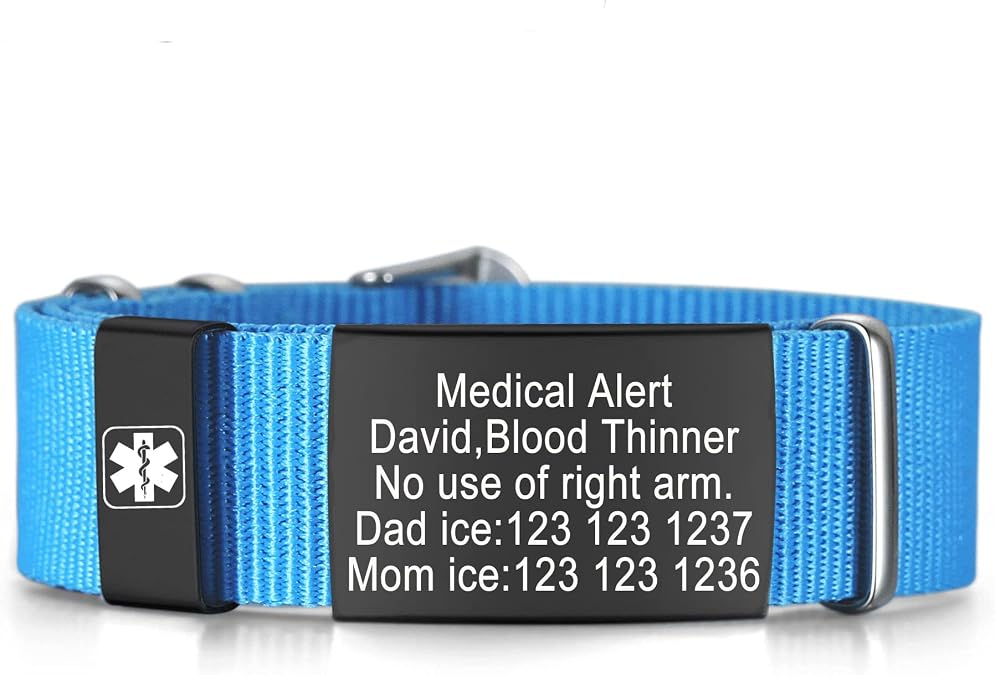 Custom Personalized Medical Bracelets For Women, Adjustment Free Engraving Medical Alert Bracelets For Men,Emergency Id Sport Nylon Wristband Medical Bracelets 6.5 To 8.5