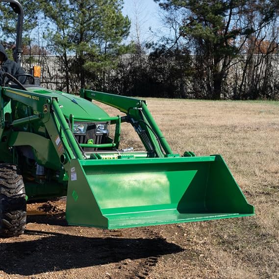 Titan Attachments 5FT Dirt Bucket Attachment Fits John Deere Hook and Pin Tractors, Low Profile Bucket for Dirt, Debris, Material Loading with Reinforced Gussets