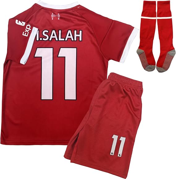 LeenBD Mo #11 No 25/26 Kids Soccer Jersey Shirts Football Futbol Socks Set Youth Sizes (Red, 24 (6-7 Years Old))