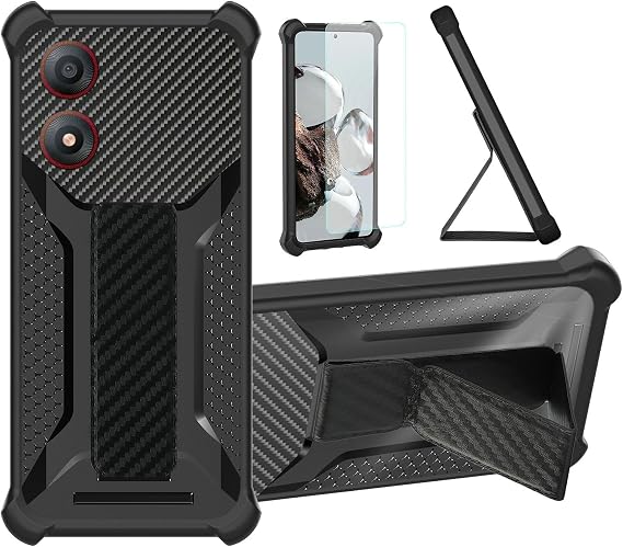 Aroepurt Case for Zte Blade A34 Phone Case Stand Cover [with Tempered Glass Screen Protector] Hybrid Case [Folding Support Magnetic] [Frosted Anti-Fingerprint] Black