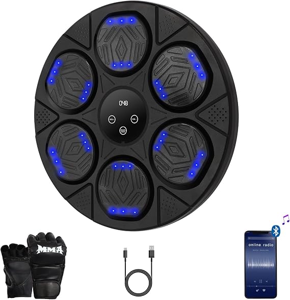 Music Boxing Machine, Bluetooth Boxing Traineing Machine with Boxing Gloves, Smart Wall Mounted Punching Bag for Kids Adult, Boxing Workout Equipment Target for Home, Gym, Office