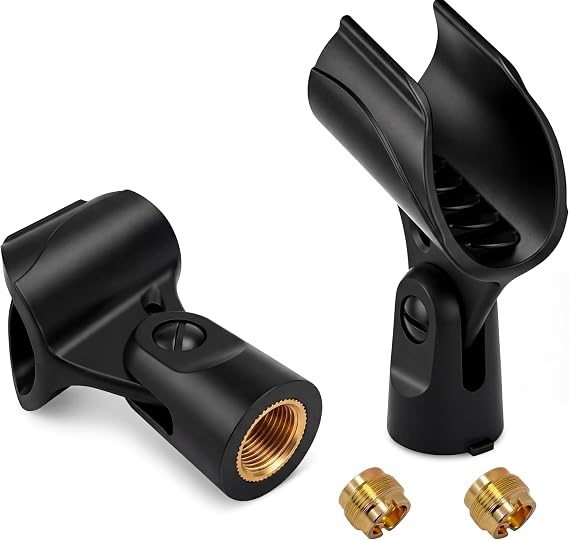 Universal Microphone Clip Holder,  with 5/8" Male to 3/8" Female Screw Adapter Suitable for Handheld Microphones, 2-Pack