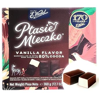 E.Wedel Ptasie Mleczko Chocolate Covered Marshmallow birds milk chocolate, 13.4 Oz. Vanilla w/80% Cocoa, Pack of 1