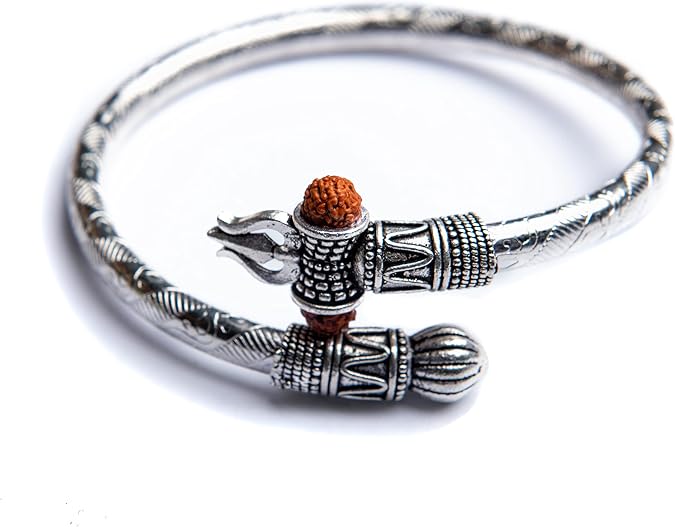 Wonder Care Rudraksha Shiv Om Trishul Damroo Kada for men, Lord Shiva Bahubali Cuff Bracelet for men, boys | Religious Brass Kada | Free size