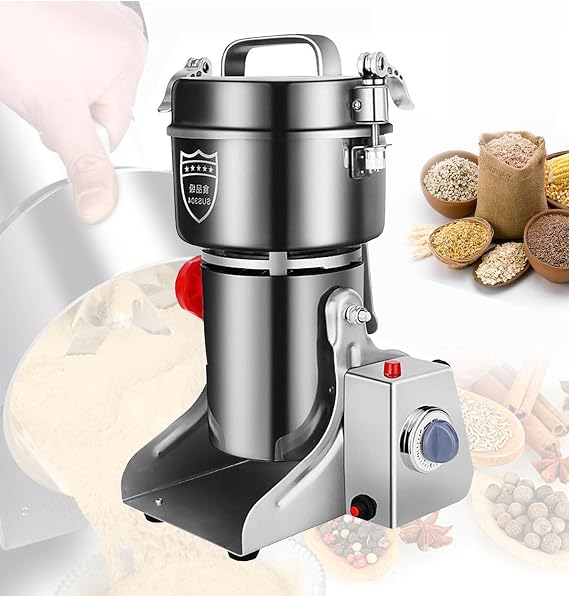 Electric Grain Mill Grinder 304/403 Stainless Steel Pulverizer Grinding Machine Commercial Corn Mill for Kitchen Herb Spice Coffee with LCD Digital Display, Herb Grinder,2500g
