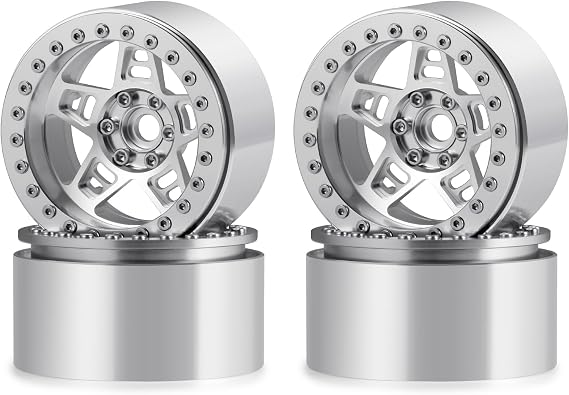 4Pcs Metal 2.2" Beadlock Wheel Rim Set 35mm, Silver