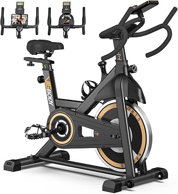 VIGBODY Exercise Bike, Stationary Bike for Home Gym, Magnetic Resistance Indoor Cycling Bike wComfortable Seat Cushion & Ipad holder, LSilent Belt Drive Indoor Bike for Cardio Workout with 330lbs Weight Capacity