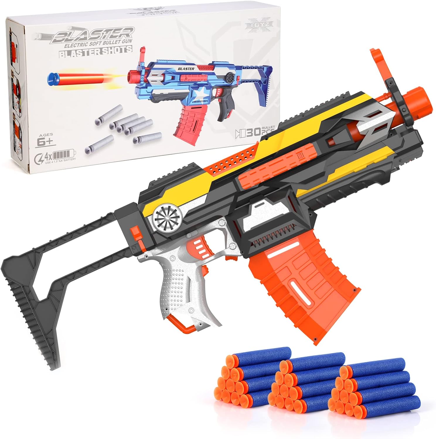 XTOYZ Automatic Toy Gun for Nerf Guns Darts, Motorized Toy Blaster with 30 Foam Darts, Shooting Toy Gifts for Kids, Teens, and Adults