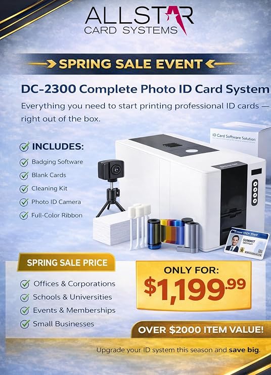 DC-2300 - Complete Photo ID Card System with Badging Software, Blank Cards, Cleaning Kit, Photo ID Camera, and Ribbon