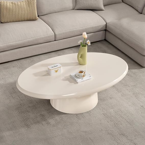 45.6 in Cream Low Oval Modern Coffee Table