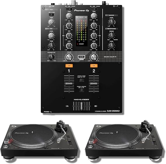 Pioneer DJM-250MK2 2-channel DJ Mixer with Pioneer PLX-500 Direct Drive Turntables (Pair)