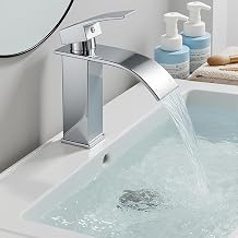 Bathroom Taps, 304 Stainless Steel Waterfall Tap with Ceramic Valve Cartridge, 60cm G1/2 Hoses, Easy to Install, Waterfall Faucet