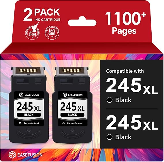 EaseFusion 245XL Ink Cartridges Replacement for Canon 245XL Black Ink PG-245XL PG245XL PG-245, Work with PIXMA MG2522 MX490 TR4520 TS202 TR4522 TS3122 TR4500 TS3300 Printer (2Pack)