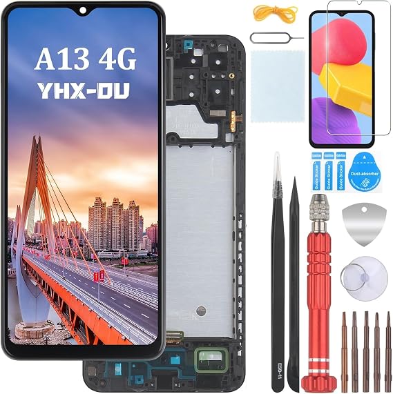 6.6 Inch Black + Frame Display LCD for Samsung Galaxy A13 4G SM-A135F SM-A137F LCD Display Touchscreen Replacement Screen Glass Assembly with Tools + 1 x Screen Protector