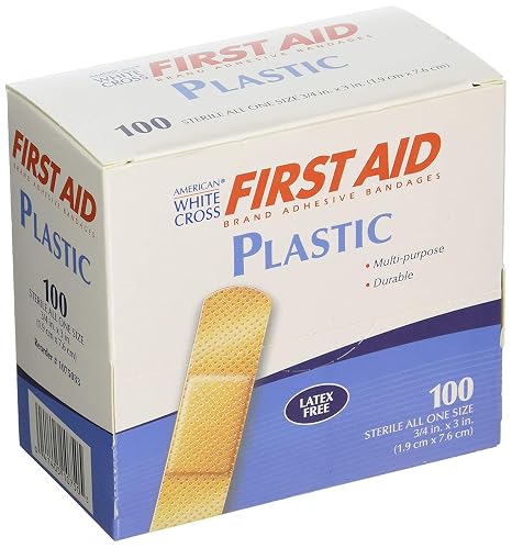 American White Cross 24504 Adhesive Bandages, Plastic Strips, 3/4" Width, 3" Length, Pack of 100