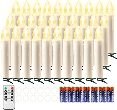 koopower 30 LED Candles with Batteries and Timer, Battery Operated Waterproof Dimmable Flameless Candle Lights for Christmas Tree Decoration, Wedding, Birthday, Party