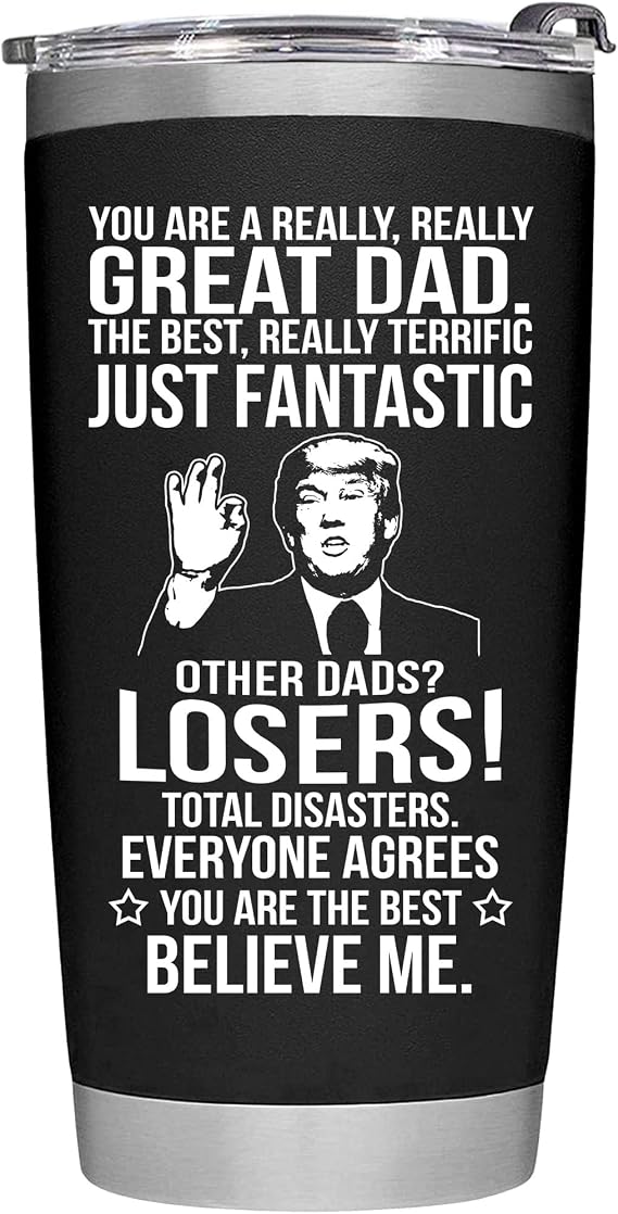 Gifts for Dad from Daughter, Son, Kids for Fathers Day, Birthday, Christmas - Present for Dad - Stainless Steel, Double Wall Insulated, Keeps Drinks Hot or Cold, Perfect for Fathers, 20oz, Black