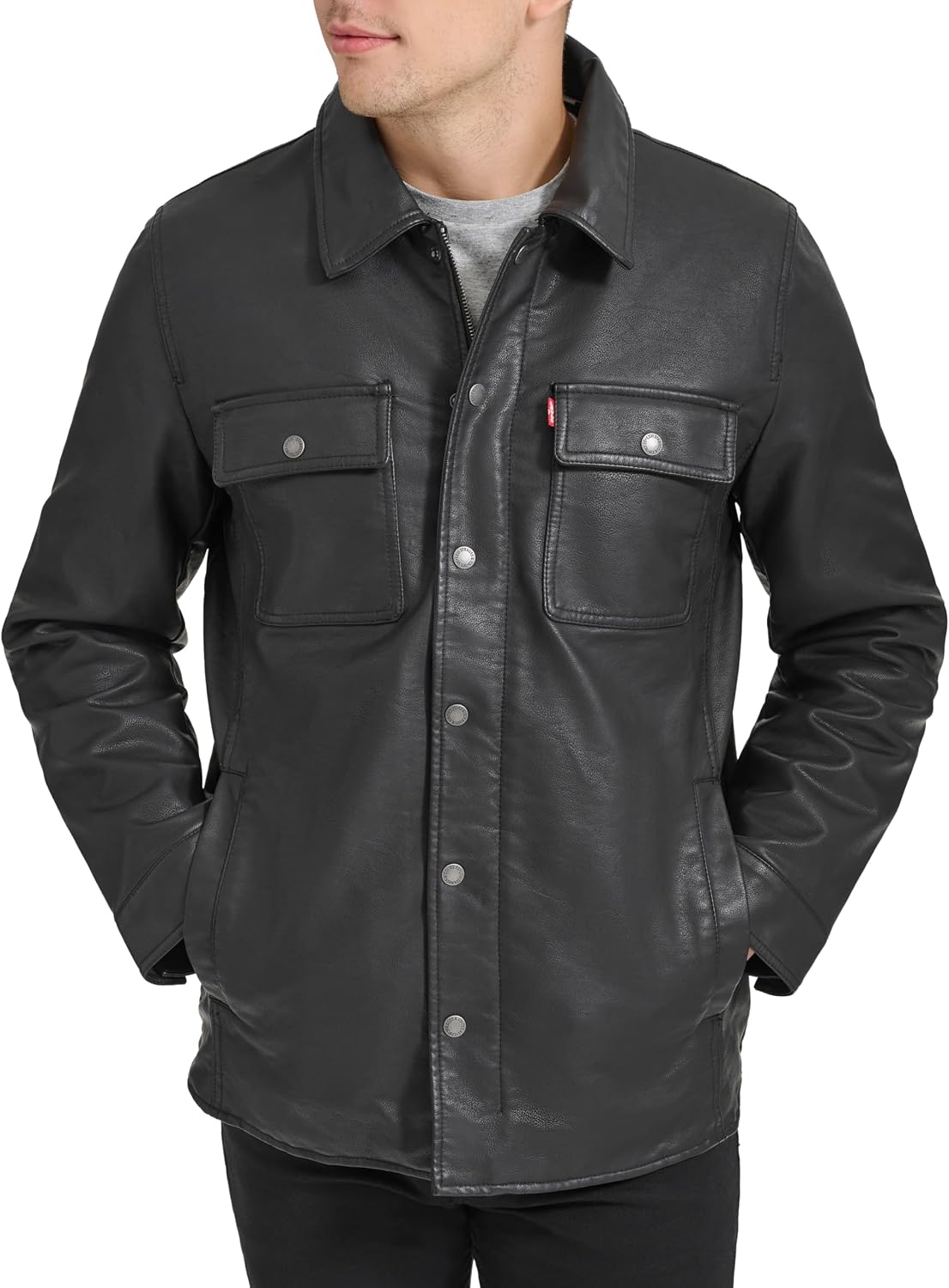 Levi's Men's Buffed Cow Faux Leather Hooded Trucker Jacket