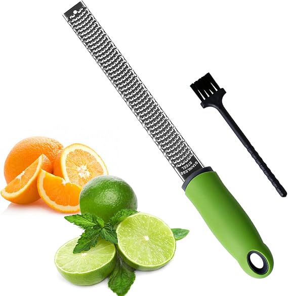 Sunkuka Pro Citrus Lemon Zester & Cheese Grater Stainless Steel - Ginger,Garlic,Potato Nutmeg,Chocolate Peeler with Cover and Cleaning Brush