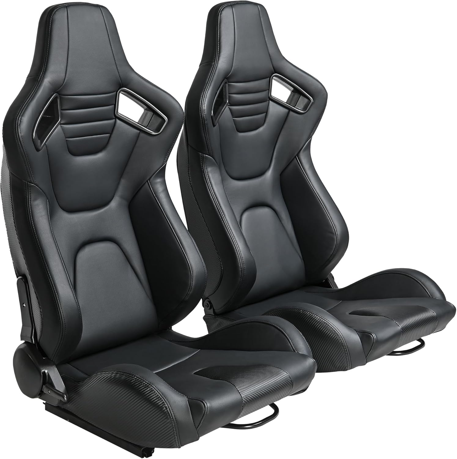 Universal Pair Racing Bucket Seats With Dual Lock Sliders For Adjustment Black PVC Leather Stitch Automotive Racing Seats For Cars Not Including Seat Bracket Seat