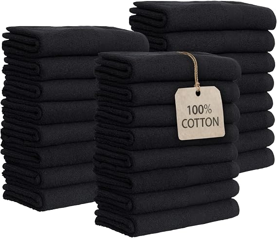 GREEN LIFESTYLE Black Bleach Proof Towels Bulk Sets 100% Cotton 16' X 25' Premium Spa Quality, Super Soft and Absorbent for Gym, Pool, Spa, Salon and Home 24 Pack
