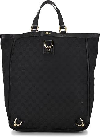 Pre-loved Black GG Canvas D-Ring Abbey Vertical Tote, Black