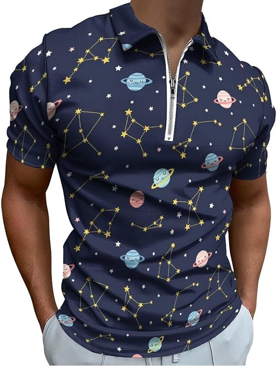 Mens Polo Shirts Performance Moisture Wicking Mens Golf Shirt Fashion Print Dry Fit Golf Shirts Short Sleeve
