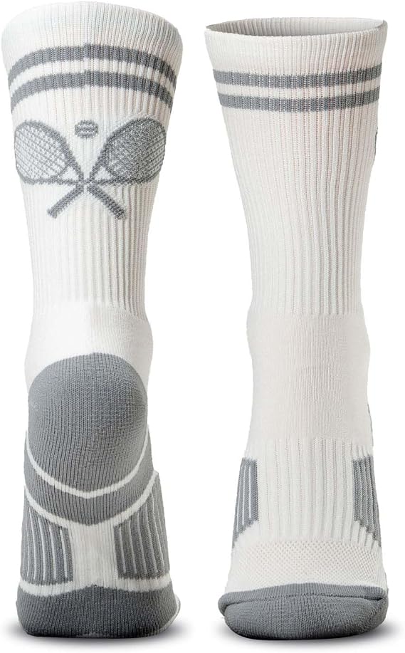 ChalkTalkSPORTS Tennis Socks - Cushioned Mid-Calf Crew - Crossed Racquets | Moisture-Wicking Performance Blend, Athletic & Casual Wear, Stay-Up Technology, Arch Support, Breathable, Boys and Men