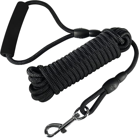 Vivifying Floating Long Dog Leash, 20ft Dog Training Leash, Check Cord Rope Lead with Comfortable Handle for Outside, Hiking, Swimming, Beach and Lake (Black)
