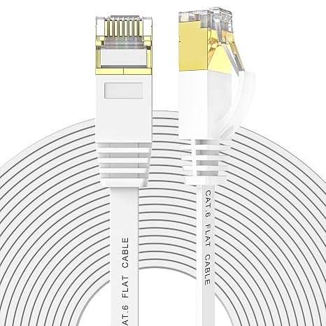 Ercielook Ethernet Cable 40 ft High Speed Cat 6 Flat Network Cable with Rj45 Connectors, Long LAN Cable with Clips - White