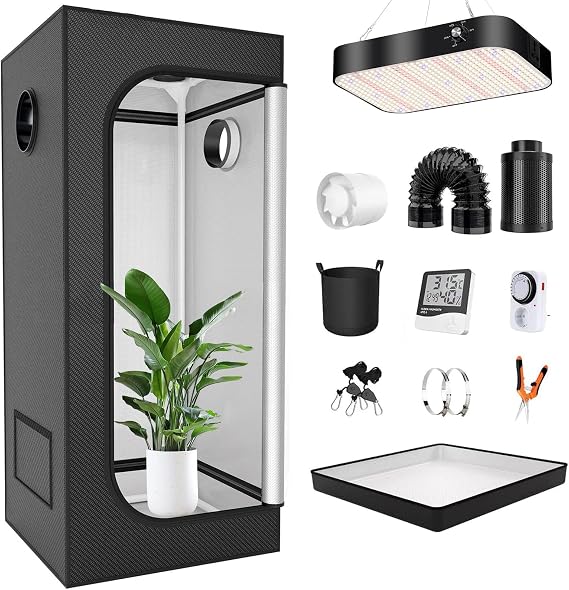 Grow Tent Kit with Full Spectrum LED Lights, 600D Oxford Cloth, Carbon Filter for Indoor Plant Hydroponics, Complete Grow System
