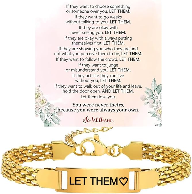 Let them Cuban Bracelet For Women, Self Worth Motivational Stainless Steel Engraving Bracelets Inspirational Chain Friendship Gift Jewelry