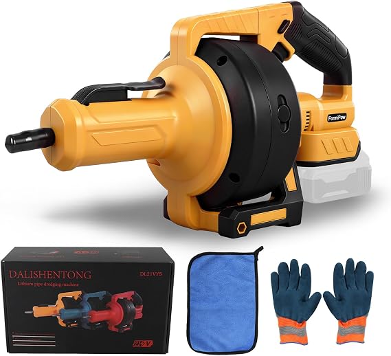 Cordless Drain Auger Compatible with Dewalt 20V Battery, Auto-Feed Plumbing Drain Snake with 23.62FT Replaceable Cable, Drain Clog Cleaner Tool for Sink, Toilet, Bathtub (No Battery)