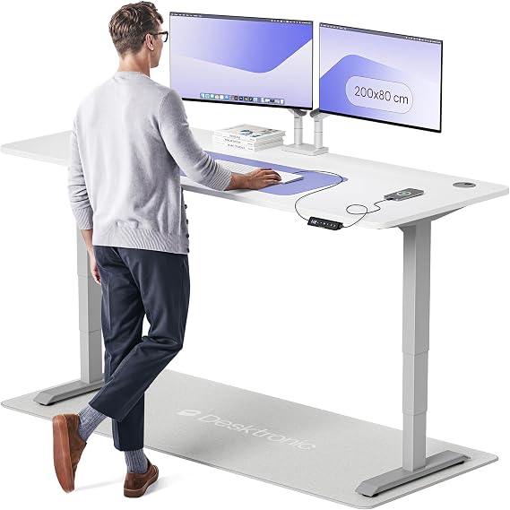 Desktronic HomePro Standing Desk – 200 x 80 cm Height Adjustable Desk with Electric Dual Motor, Touchscreen Controller & Integrated USB/USB-C, 3 Memory Presets