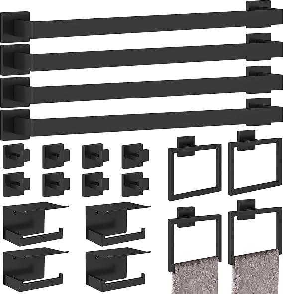 STWWO 20-Pieces Matte Black Bathroom Hardware Set