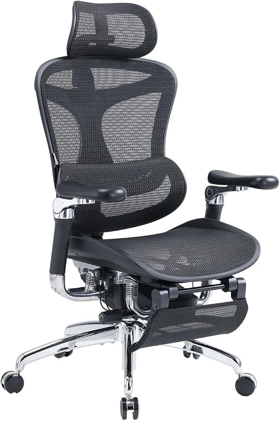 SIHOO Doro C500 Office Chair, Desk Chair, with Footrest, Ergonomic Chair, Telework, Anti-Fatigue, Ergonomic Chair, Mesh Chair, 6D Interlocking Armrest, 4 Levels of Adjustment, S-Shaped Backrest