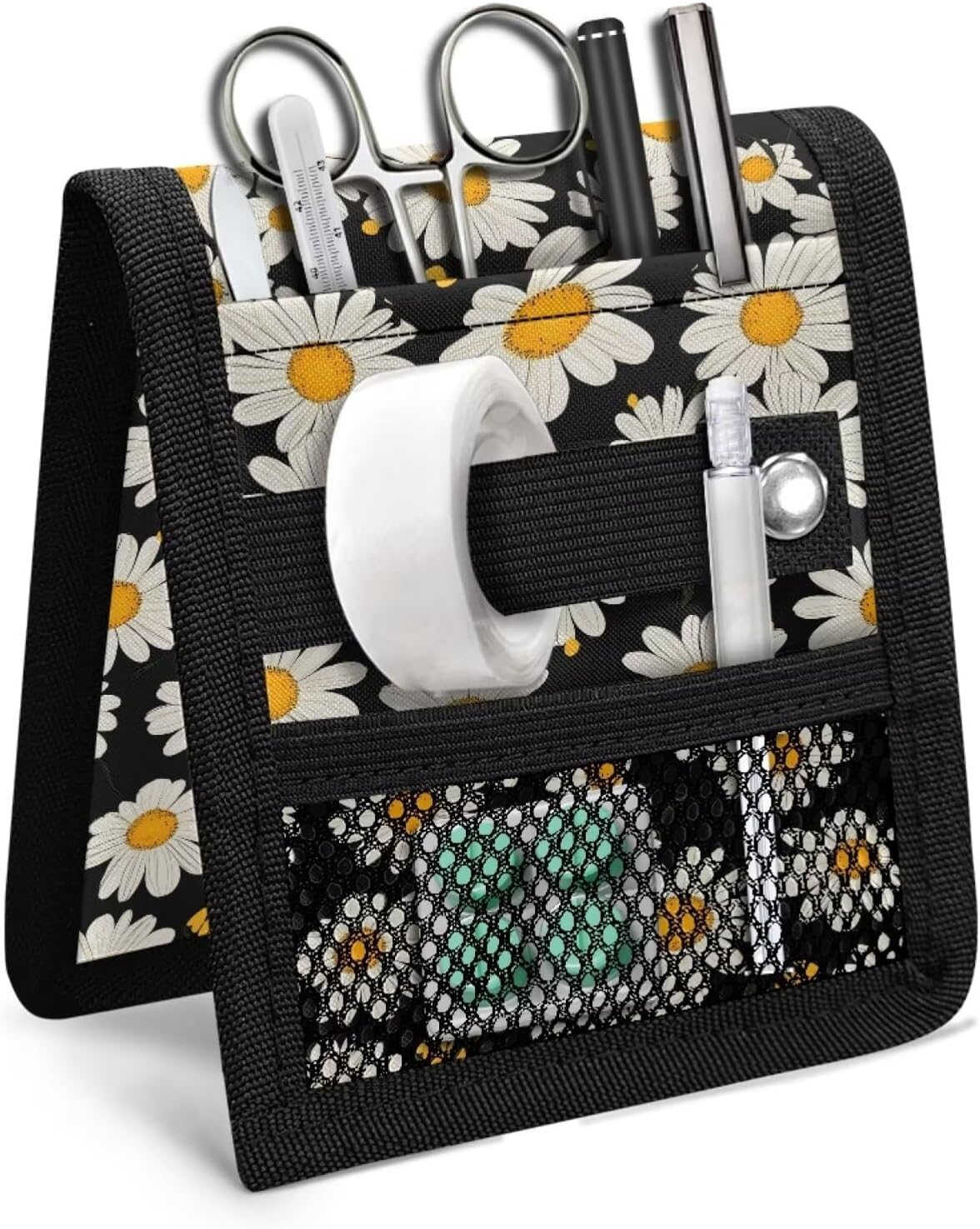 Daisy Printed Nurse Pocket Organizer Black Pocket Protectors, Portable Pocket Protector for Lab Coats 3 Pockekt Hospital Bag Organiser Pouches Pen Protector for Nurse