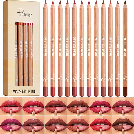 12 Pcs Pink Nude Brown Lip Liner Makeup Set - Waterproof & Smudge-Proof Matte Pencil Lip Liner Pack, Long-Lasting & Durable, Smooth & Easy