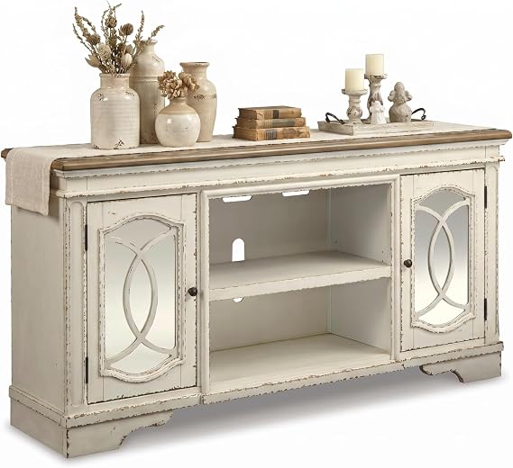 Signature Design by Ashley TV Stand, 74" White Farmhouse Media Console