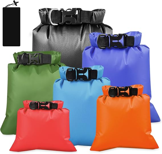 6 PCS Waterproof Dry Bag, Lightweight Dry Sacks Set with 1.5L, 2.5L, 3L, 3.5L, 5L, 8L Drybag Canoe Bags for Boating/Travel/Rafting/Camping/Swimming/Fishing (Multicolor)