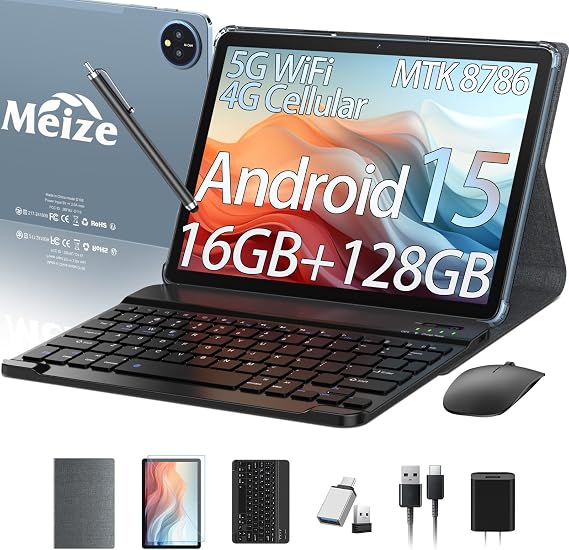 11inch Android 15 Tablet,128GB ROM 16GB RAM Android Tablet,5G WiFi+4G Cellular,MTK8786 2.0Ghz Octa-Core Tableta,21MP Dual Camera,GPS,BT5.0,8000mAh,Tablets with Keyboard,4G LTE Tablets for T-Mobile